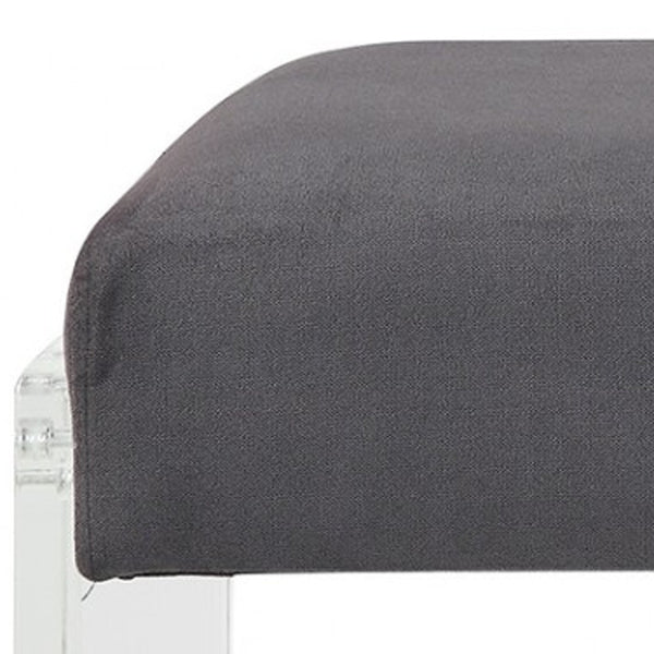 Homeroots 17" Charcoal And Clear Upholstered Polyester Blend Bench  Acrylic 347543