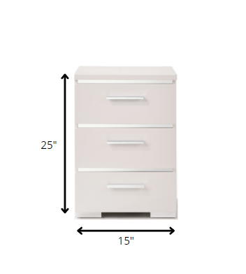 Homeroots 15" X 18" X 25" White (High Gloss) Wood Veneer (Paper) Nightstand   347544