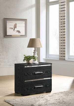 Homeroots 15" X 22" X 23" Black (High Gloss) Wood Veneer (Paper) Nightstand   347546