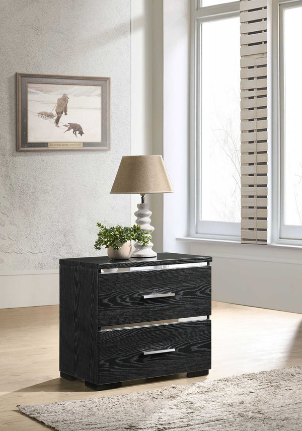 Homeroots 15" X 22" X 23" Black (High Gloss) Wood Veneer (Paper) Nightstand   347546