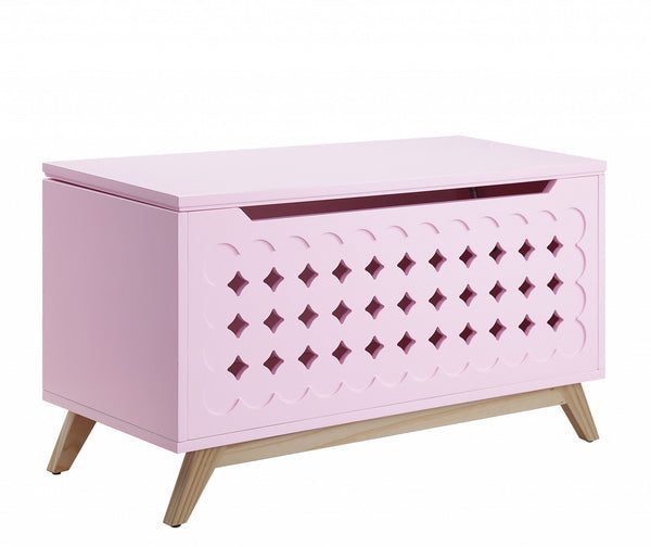 Homeroots 16" X 37" X 21" Pink Natural Wood Youth Chest  Solid Wood 347556