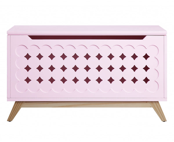 Homeroots 16" X 37" X 21" Pink Natural Wood Youth Chest  Solid Wood 347556