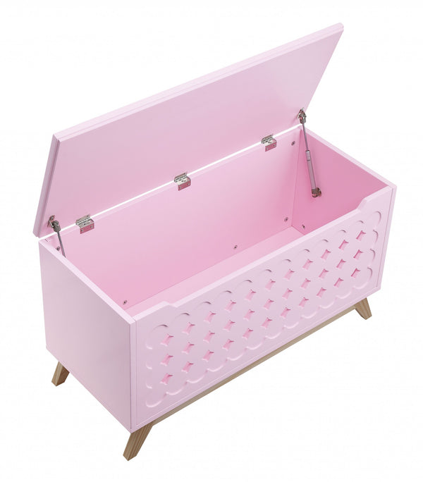 Homeroots 16" X 37" X 21" Pink Natural Wood Youth Chest  Solid Wood 347556