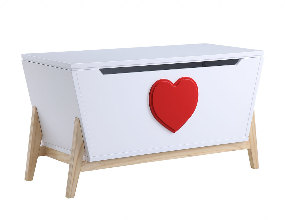 Homeroots 16" X 37" X 20" White Red Wood Youth Chest  Solid Wood 347559