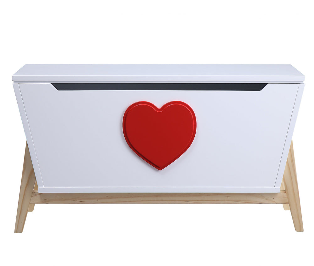 Homeroots 16" X 37" X 20" White Red Wood Youth Chest  Solid Wood 347559