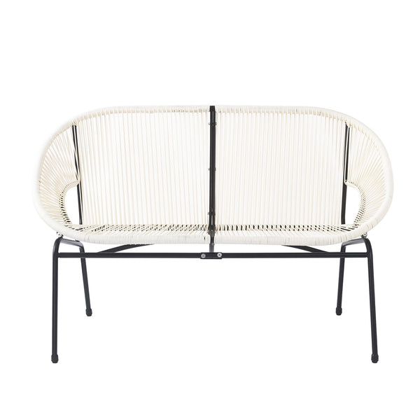 English Elm Christopher Knight Home® - NUSA Faux Wicker 3-Piece Outdoor Patio Chat Set with Rustproof Iron Frame, Curved Club Chairs & Loveseat White NUSA3PCSETWHI