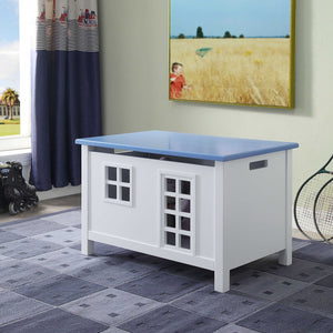 Homeroots 21" X 32" X 21" White Blue Wood Youth Chest  Solid Wood 347561