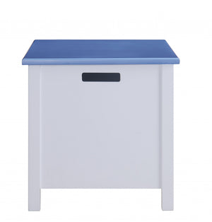 Homeroots 21" X 32" X 21" White Blue Wood Youth Chest  Solid Wood 347561