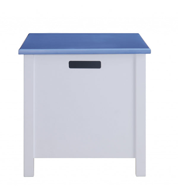 Homeroots 21" X 32" X 21" White Blue Wood Youth Chest  Solid Wood 347561