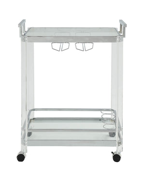 Homeroots 17" X 29" X 35" Chrome Clear Glass Metal Acrylic Serving Cart  Metal 347562