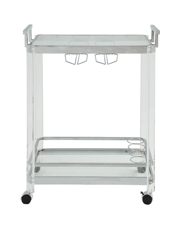 Homeroots 17" X 29" X 35" Chrome Clear Glass Metal Acrylic Serving Cart  Metal 347562
