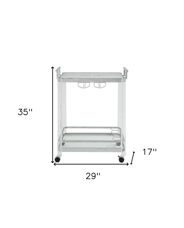 HomeRoots Clear 29" Rolling Prep Table with Storage – Modern Acrylic Cart for Meal Prep & Entertaining Needs 347562