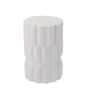 English Elm 13 Inch Handmade Mgo Geometric Side Table Sculptural Matte Accent for Indoor Outdoor White N772P390780W
