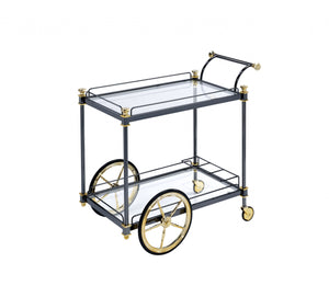 Homeroots Black And Gold Iron And Glass Rolling Bar Cart With Wine Storage Black Gold  347563