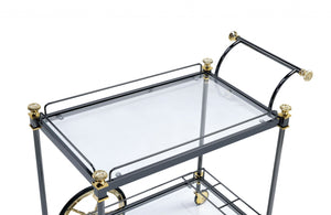 Homeroots Black And Gold Iron And Glass Rolling Bar Cart With Wine Storage Black Gold  347563