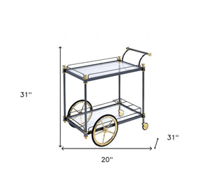 Homeroots Black And Gold Iron And Glass Rolling Bar Cart With Wine Storage Black Gold  347563