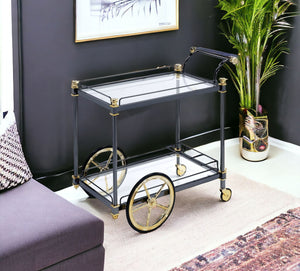 Homeroots Black And Gold Iron And Glass Rolling Bar Cart With Wine Storage Black Gold  347563