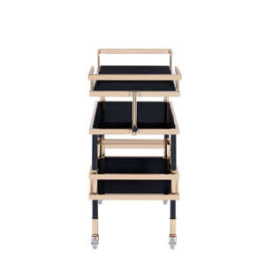 Homeroots 16" X 36" X 34" Gold Black Smoky Glass Metal Casters Serving Cart  Metal 347565