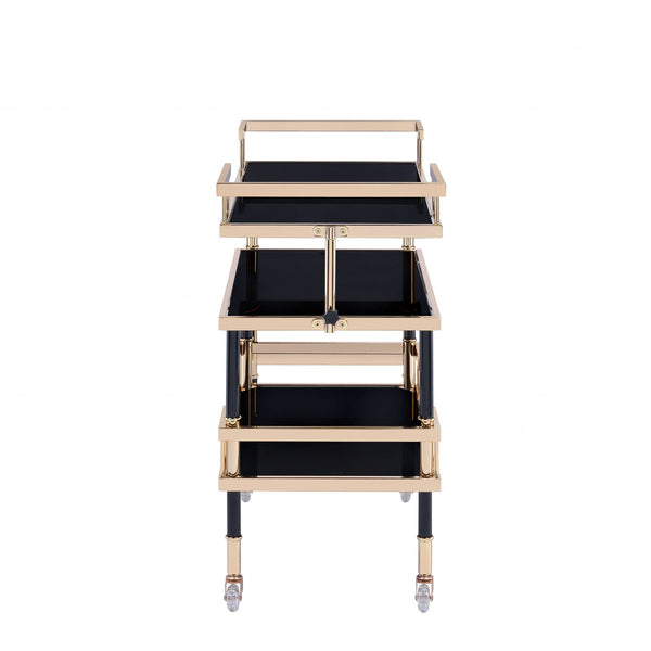 Homeroots 16" X 36" X 34" Gold Black Smoky Glass Metal Casters Serving Cart  Metal 347565