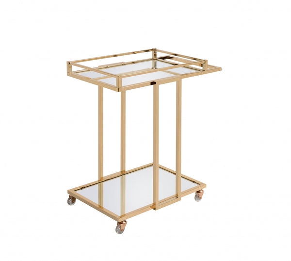 Homeroots 17" X 29" X 33" Gold Metal Mirror Casters Serving Cart  Metal 347566