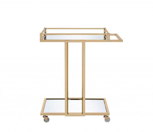 Homeroots 17" X 29" X 33" Gold Metal Mirror Casters Serving Cart  Metal 347566