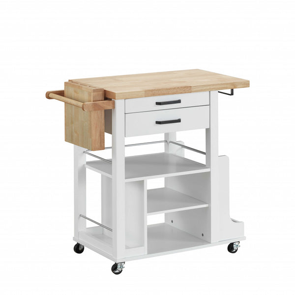 Homeroots 19" X 35" X 35" Natural White Wood Casters Kitchen Cart  Wood 347567