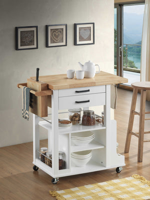 Homeroots 19" X 35" X 35" Natural White Wood Casters Kitchen Cart  Wood 347567