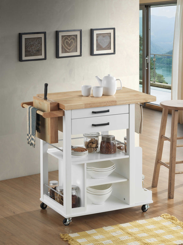 Homeroots 19" X 35" X 35" Natural White Wood Casters Kitchen Cart  Wood 347567