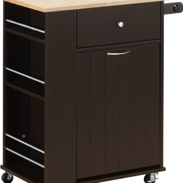 HomeRoots Black 29" Rolling Kitchen Cart with Storage – Stylish Organization, Durable Wood & Metal Design, Mobile 347568