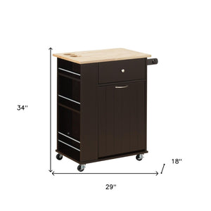 HomeRoots Black 29" Rolling Kitchen Cart with Storage – Stylish Organization, Durable Wood & Metal Design, Mobile 347568
