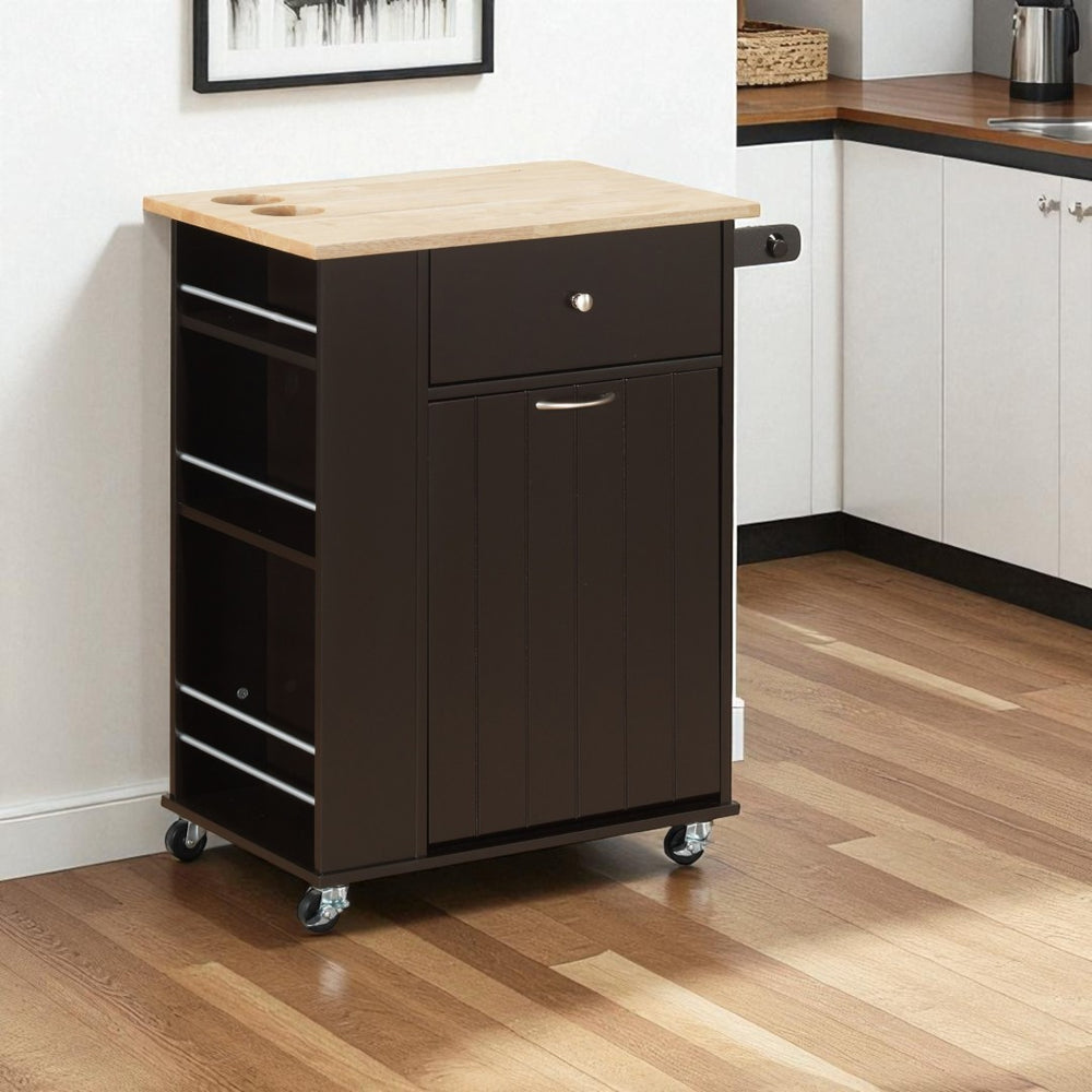 HomeRoots Black 29" Rolling Kitchen Cart with Storage – Stylish Organization, Durable Wood & Metal Design, Mobile 347568