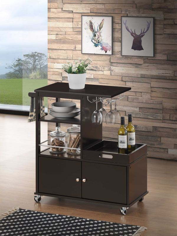 Homeroots 16" X 34" X 34" Wenge Wood Casters Kitchen Cart  Wood 347569