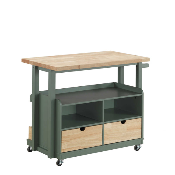 Homeroots 24" X 43" X 35" Natural Green Wood Casters Kitchen Cart  Wood 347570