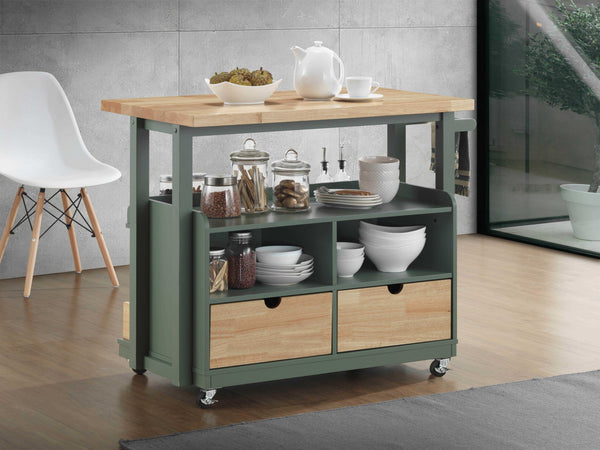 Homeroots 24" X 43" X 35" Natural Green Wood Casters Kitchen Cart  Wood 347570