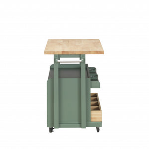 Homeroots 24" X 43" X 35" Natural Green Wood Casters Kitchen Cart  Wood 347570