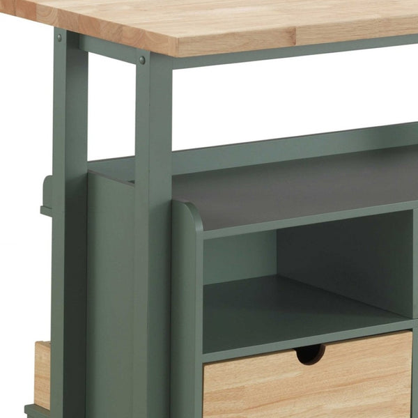 HomeRoots Green 43" Rolling Kitchen Cart with Rustic Charm, Ample Storage, and Smooth Mobility for Every Chef 347570