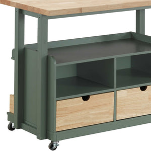 HomeRoots Green 43" Rolling Kitchen Cart with Rustic Charm, Ample Storage, and Smooth Mobility for Every Chef 347570