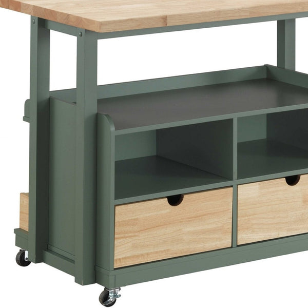 HomeRoots Green 43" Rolling Kitchen Cart with Rustic Charm, Ample Storage, and Smooth Mobility for Every Chef 347570