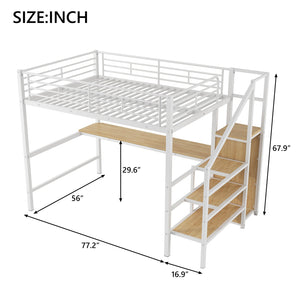 English Elm Full Size Metal Loft Bed With Desk, Storage Staircase, Wardrobe & Led Light For Small Spaces GX000620AAK-1