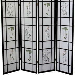 English Elm 70" Elegant 4-Panel Shoji Room Divider - Black Folding Screen With Floral Design For Privacy & Style B072115965