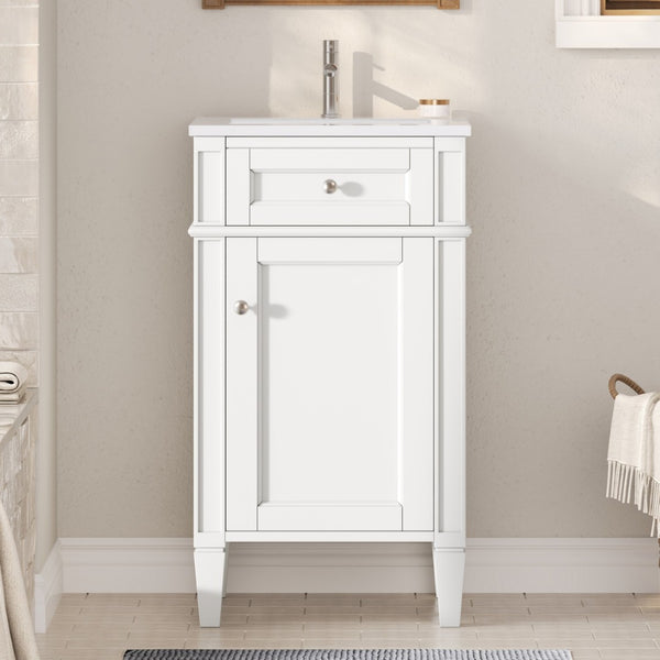 English Elm 18-inch French Style Freestanding Bathroom Vanity with Ceramic Sink Soft Close Storage White N710P411340K