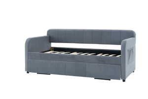 English Elm Twin Upholstered Daybed with Trundle Sofa Bed for Guest Room, Pine Wood Frame, Velvet Upholstery, Sturdy Slat Support and Full-Length Comfort Grey W1361S00022
