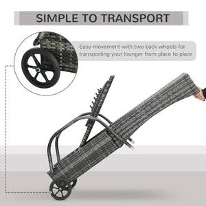 English Elm Outsunny Wicker Chaise Lounge Chair With Adjustable Backrest, Cushions & Wheels For Outdoor Comfort W2225P217676-GIGA