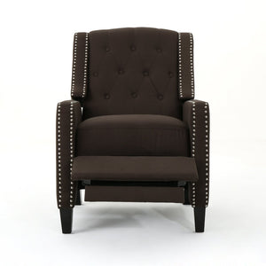 English Elm Classic Club Chair in Dark Grey Fabric with Birch Legs and Push Back Recline 61371.00COF