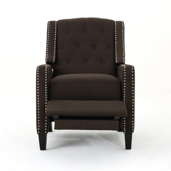 English Elm Classic Club Chair in Dark Grey Fabric with Birch Legs and Push Back Recline 61371.00COF