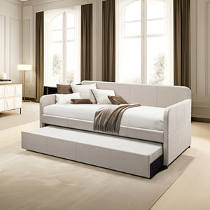 English Elm Jagger Fog Upholstered Daybed with Roll-Out Twin Trundle, Padded Frame, Slat System Included B2726S00321
