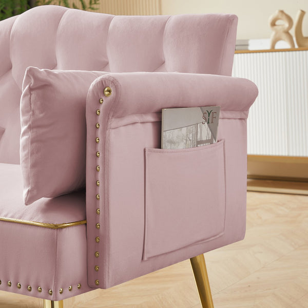English Elm PINK Velvet 2-Seater Sofa with Gold Metal Legs, Plush Foam Seating, Solid Wood Frame, Elegant Design W588P165686