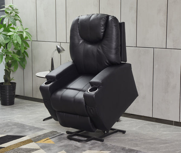 English Elm Recliner Power Chair Faux Leather High Back Seat with Cup Holders for Living Rooms B205P241928