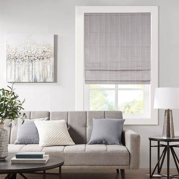 JLA Home Madison Park - Basketweave Cordless Room Darkening Roman Shade with Thermal Foam Backing for Privacy & Energy Savings Grey MP40-6554