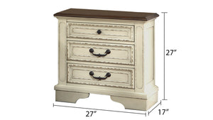 English Elm Traditional 3-Drawer Nightstand in Antique Beige – Solid Wood Construction, Timeless Elegance & Storage B009P168860